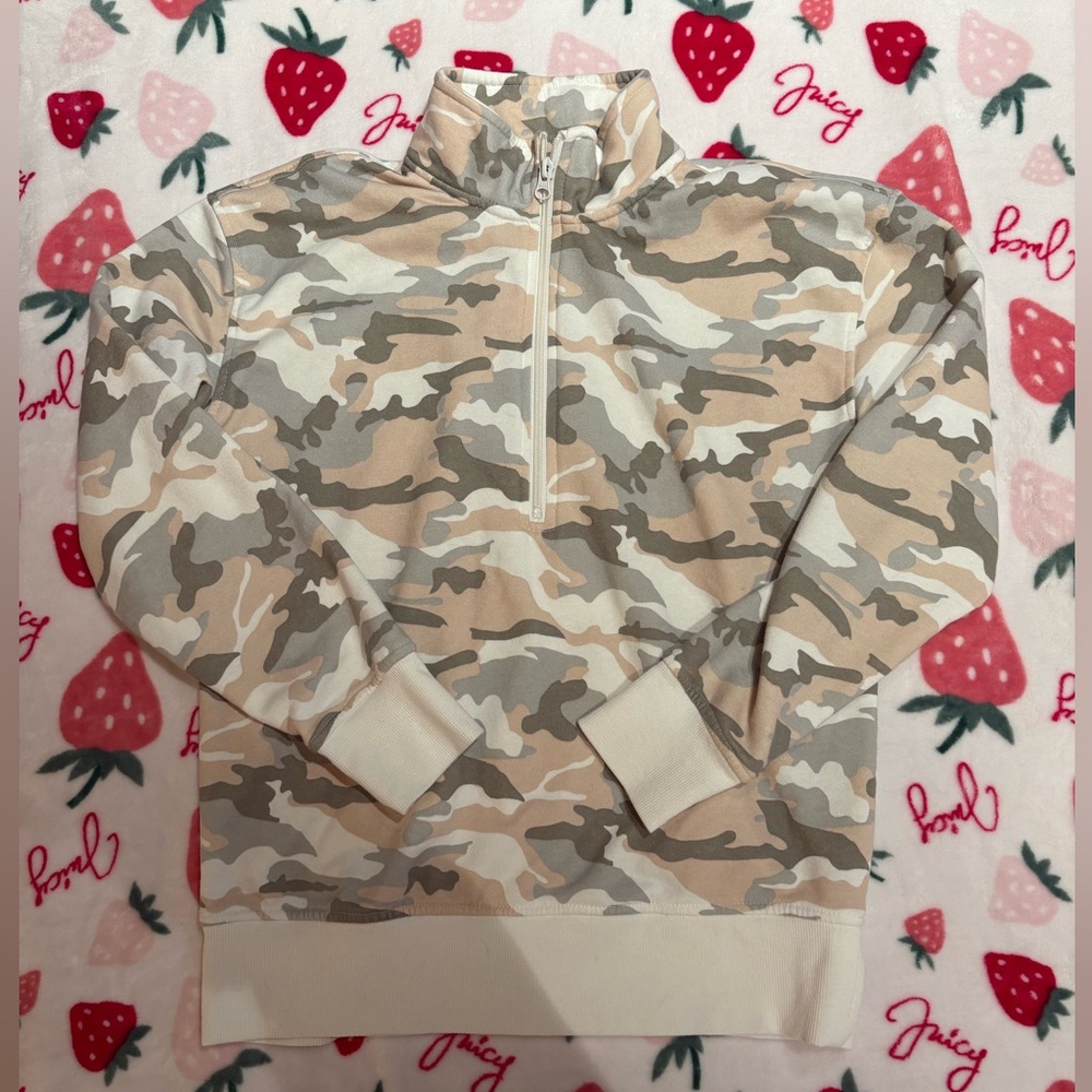 Beige & Cream Camo Quarter-Zip Pullover